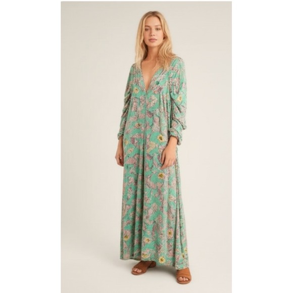 Free People Dresses & Skirts - Free People Earthfolk Duster Dress M Flowy Button Runched Boho Cottagecore New